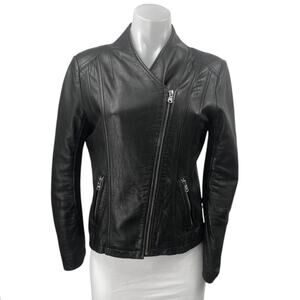 Calvin Klein Women's Black Long Sleeve Faux Leather Vegan Moto Jacket Size S